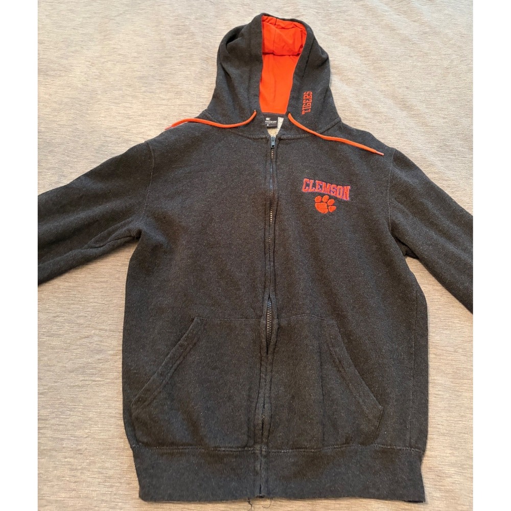 Colosseum Clemson Tigers Mens Small Full Zip Hoodie Charcoal Gray Orange Fleece